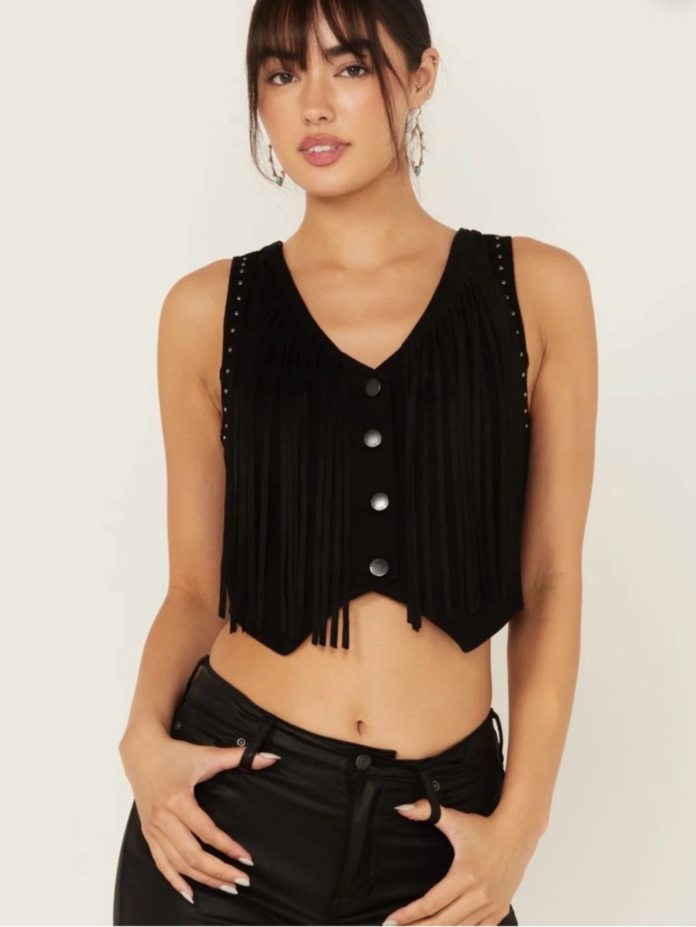Idyllwind fringe denim bustier vest, black , size XS